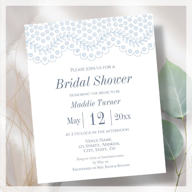 Papier Dentelle bleue | Invitation à la douche nuptiale b (Créateur téléchargé)