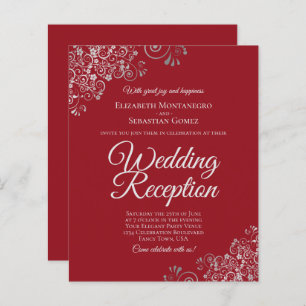 Papier Dentelle d'argent sur le mariage rouge Invitation