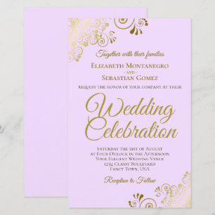 Papier Dentelle d'or sur Lilac Faire-part de mariage BUDG