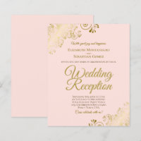 Dentelle d'or sur rose mariage Invitation de récep