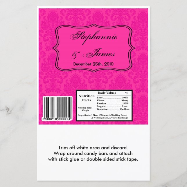 Papier Dentelle en damas rose chaud Hershey's Large Bar W (Devant)