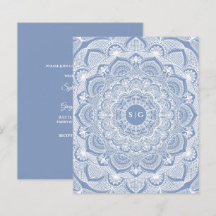 Papier Dentelle fleurie blanche ornée bleu poussiéreux Bu