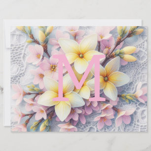 Papier Dentelles monogrammes rose et jaune Fleurs de prin