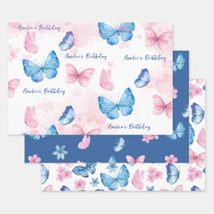 Papier d'enveloppement bleu aquarelle papillon