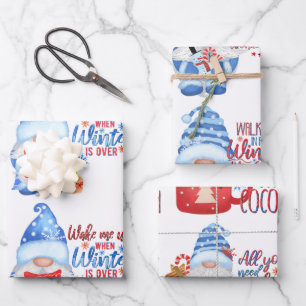Papier d'enveloppement bleu, blanc et rouge hiver 