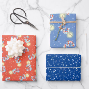 Papier d'enveloppement bleu et orange 3e anniversa