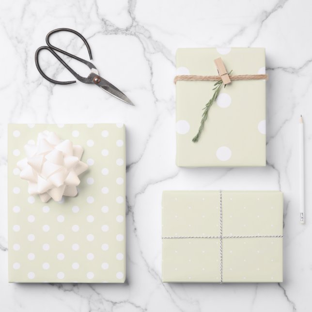 Papier d'enveloppement cadeau Beige Blanc Polka Do (Recto)