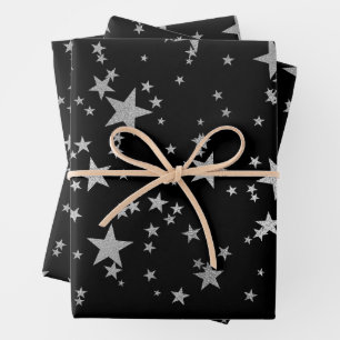 Papier d'enveloppement céleste noir et argent