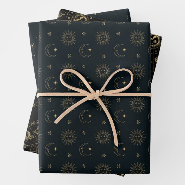 Papier d'enveloppement céleste (soleil, lune, zodi (En situation)