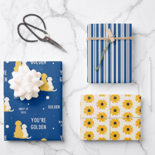 Papier d'enveloppement d'amour d'or série de 3