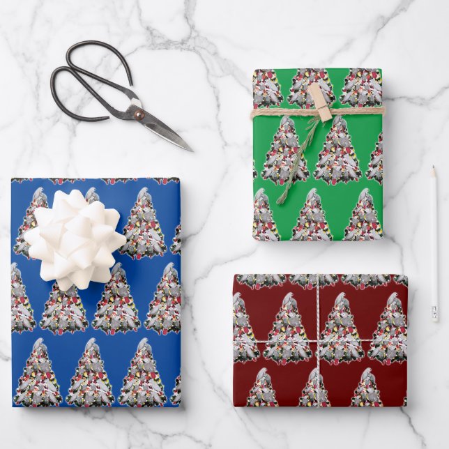 Papier d'enveloppement d'arbre de Noël de perroque (Recto)