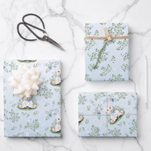 Papier d'enveloppement de Baby shower floral bleu 