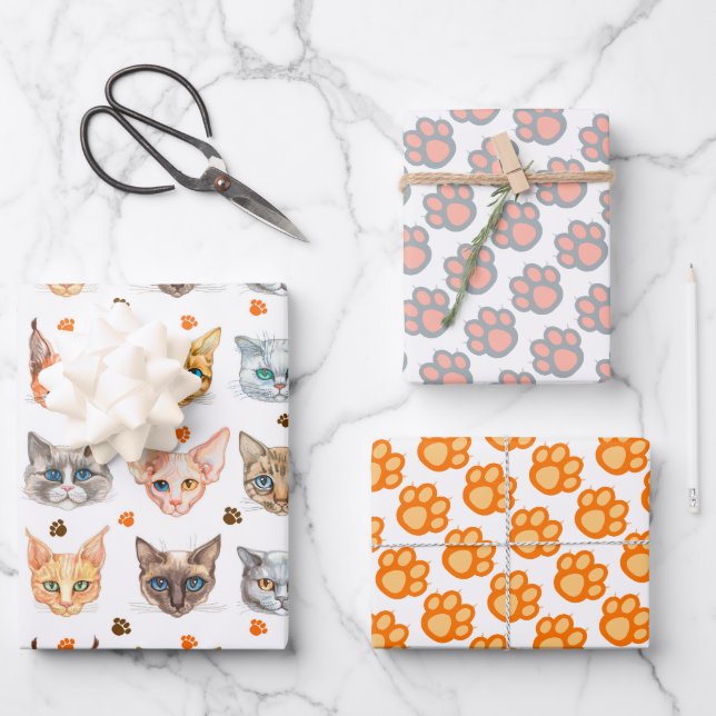 Papier d'enveloppement de chats et de pattes de 3 (Recto)
