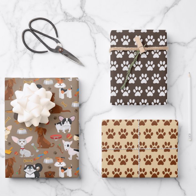 Papier d'enveloppement de chiens et de pattes mign (Recto)