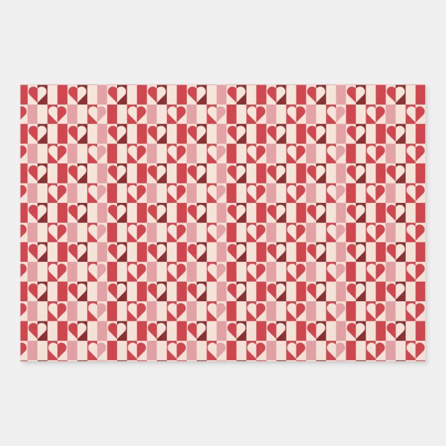 Papier d'enveloppement de coeur coloré en damier (Devant)