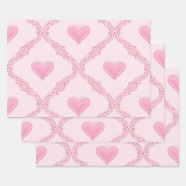Papier d'enveloppement de coeur rose (Lot)