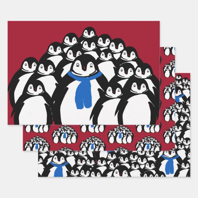 Papier d'enveloppement de famille de pingouins sur (Lot)