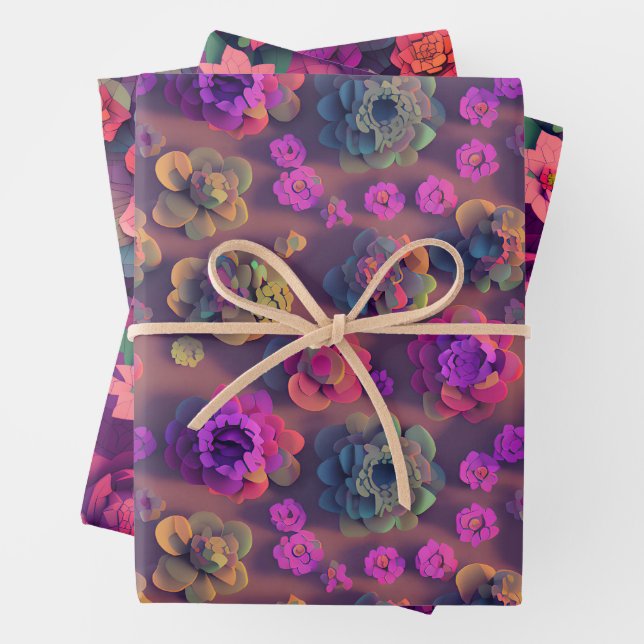 Papier d'enveloppement de fleurs - Voxel floral ro (En situation)