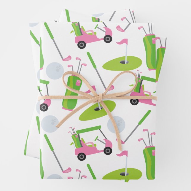 Papier d'enveloppement de golf rose et vert (En situation)