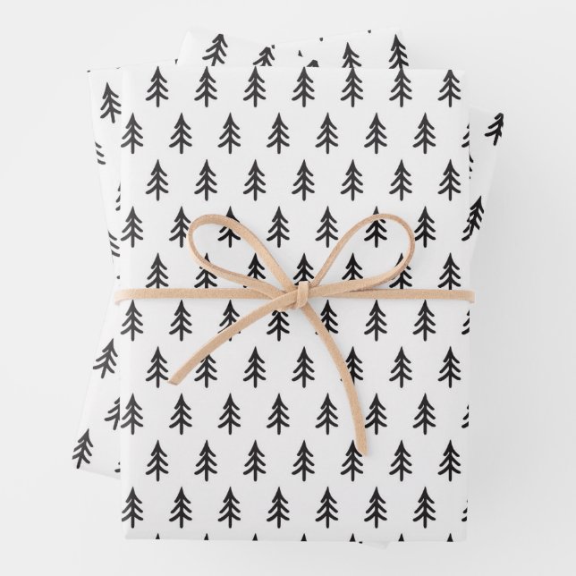 Papier d'enveloppement de Noël de pin blanc noir (En situation)