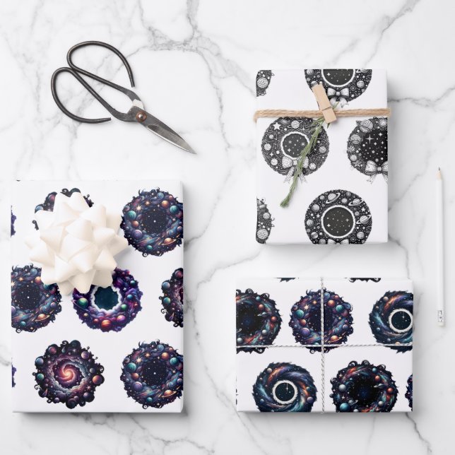 Papier d'enveloppement de Noël galactique - Célest (Recto)