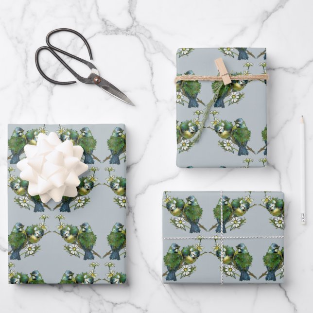 Papier d'enveloppement de Noël Inséparables (Recto)