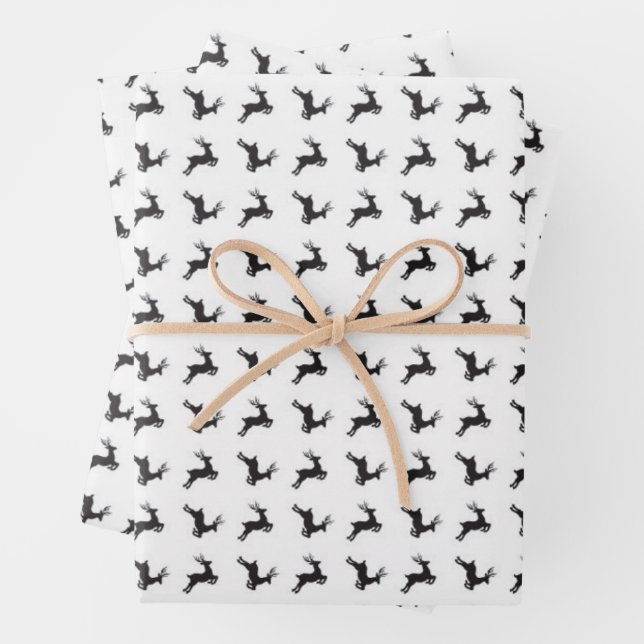 Papier d'enveloppement de Noël noir blanc renne (En situation)