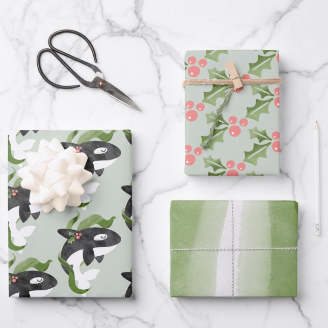 Papier d'enveloppement de Noël Orca Feuille plate  (Recto)