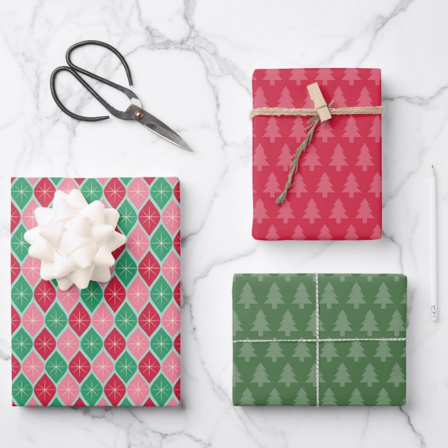 Papier d'enveloppement de Noël rétro, 3 feuillets  (Recto)