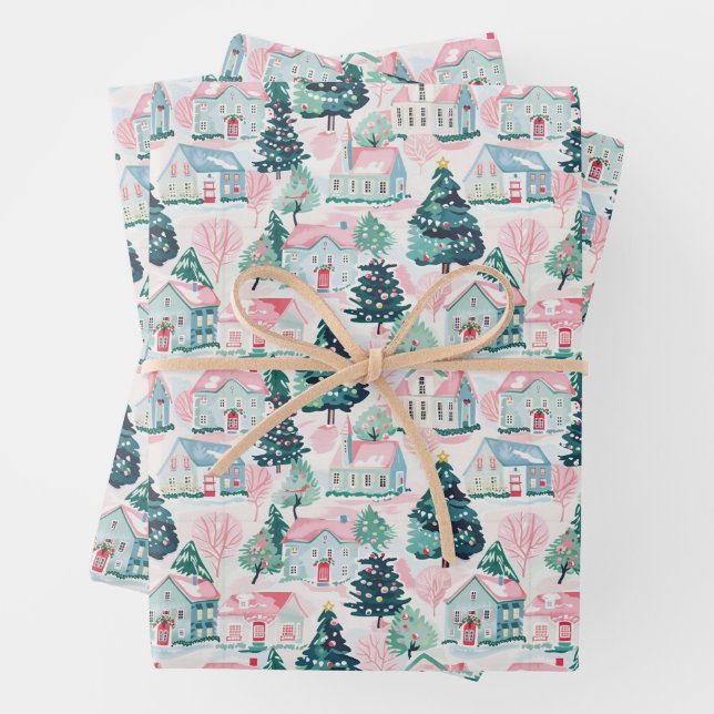 Papier d'enveloppement de Noël rose (En situation)