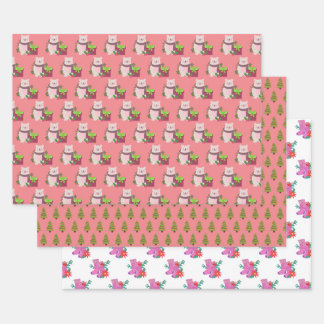 Papier d'enveloppement de Noël rose du Père Noël