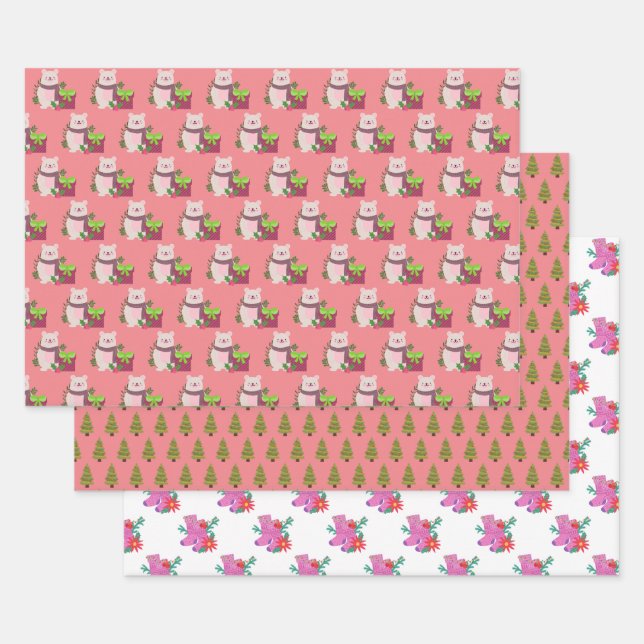 Papier d'enveloppement de Noël rose du Père Noël (Lot)