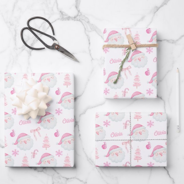 Papier d'enveloppement de Noël rose Preppy (Recto)
