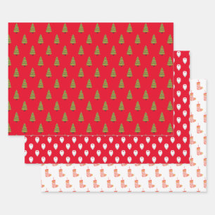 Papier d'enveloppement de Noël rouge et blanc du P