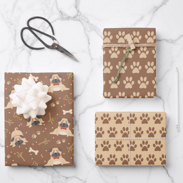 Papier d'enveloppement de pattes de chien mignonne (Recto)