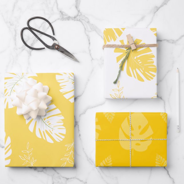 Papier d'enveloppement des Feuilles tropicaux jaun (Recto)