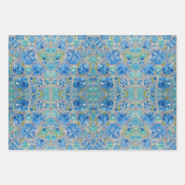 Papier d'enveloppement floral de la fête bleue (Devant)