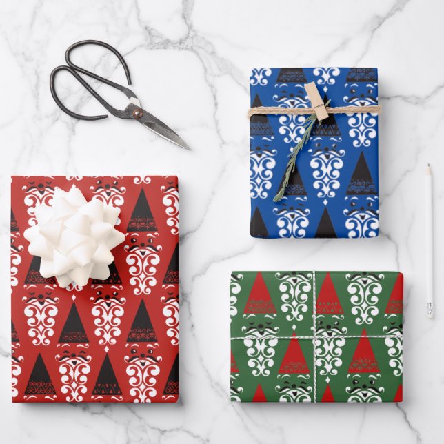 Papier d'enveloppement Jolly Retro Santas (Recto)