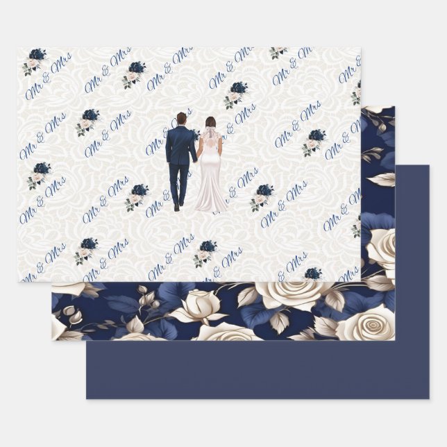 Papier d'enveloppement Mariage de M. & Mme Navy (Lot)
