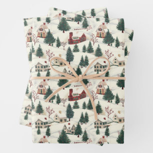 Papier d'enveloppement moderne du village de Noël