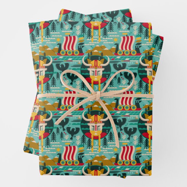 Papier d'enveloppement Motif de navire viking scan (En situation)