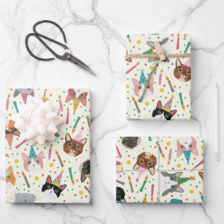 Papier d'enveloppement pour chats d'anniversaire (