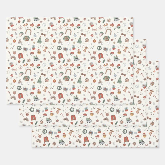Papier d'enveloppement rétro Icônes de Noël (Lot)