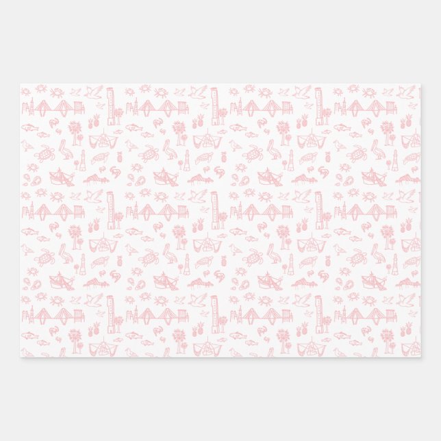 Papier d'enveloppement rose en toile de charleston (Devant)
