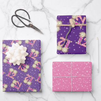 Papier d'enveloppement rose et violet 12e annivers