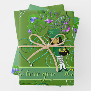 Papier d'enveloppement Shamrock Leprechaun de St. 