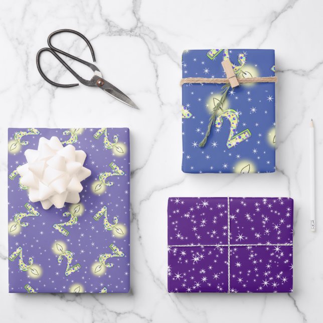 Papier d'enveloppement violet et bleu 2e anniversa (Recto)