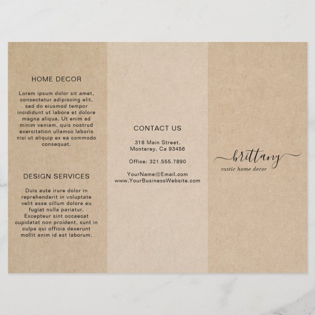 Papier Dépliant Triptyque Simple Brun Rustique pour Entre (Devant)