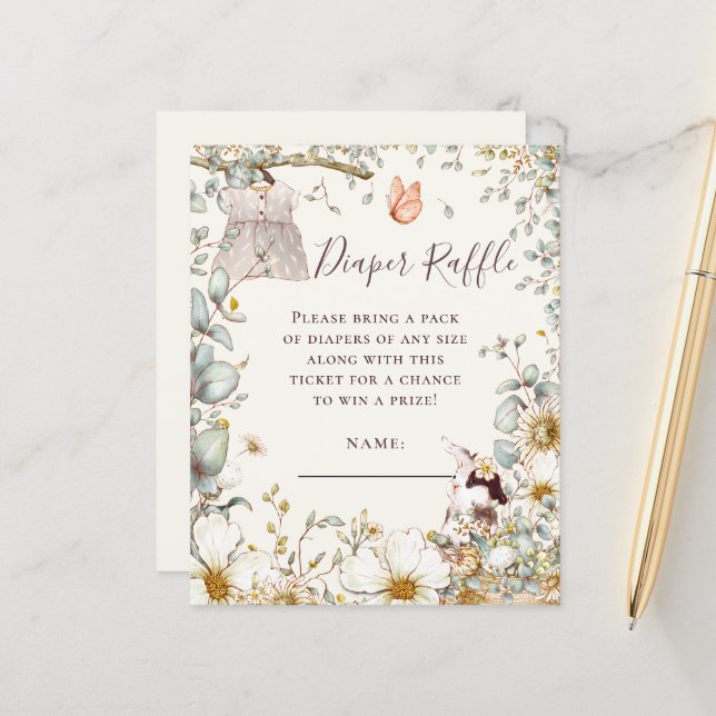 Papier Dépouilleur Lapin Budget Raffle Baby Girl Douche (Devant/Arrière en situation)