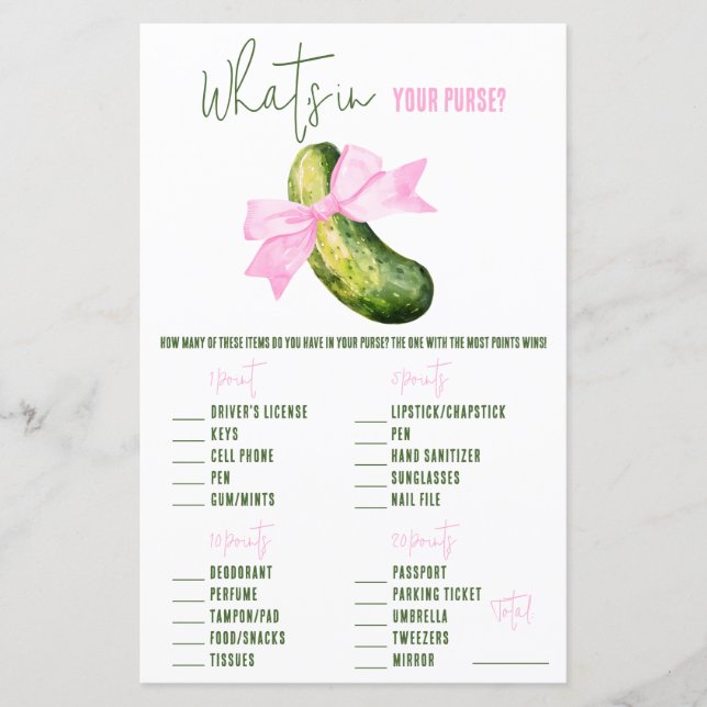 Papier Dernier Pickle She'll Tickle What's in Purse Game (Devant)